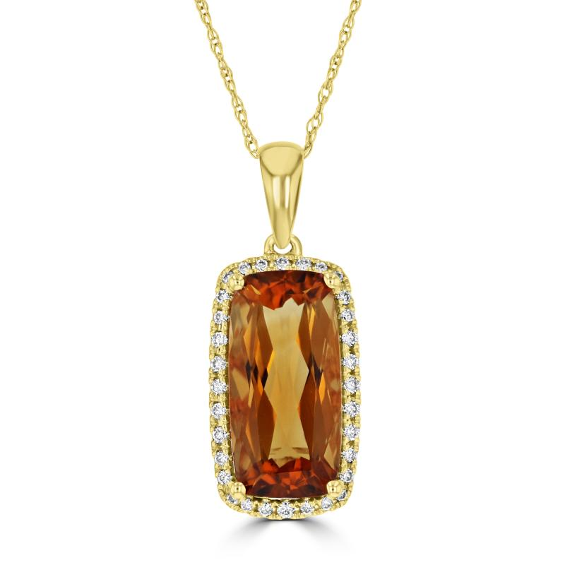 14K Yellow Gold Citrine And Diamond Pendant