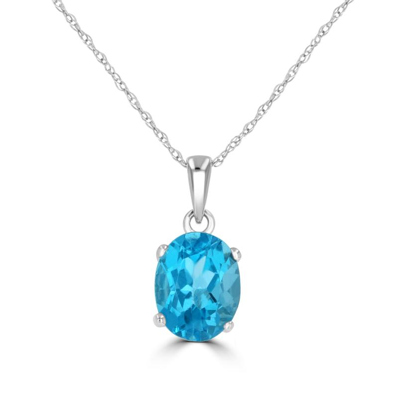 14K White Gold Blue Topaz Pendant