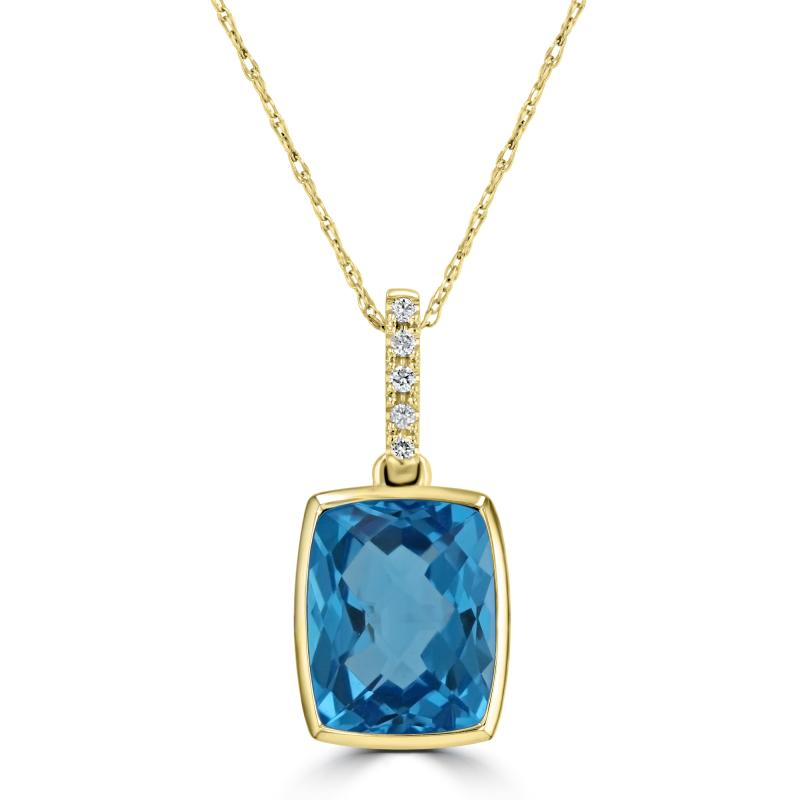 14K Yellow Gold Blue Topaz And Diamond Bail Pendant