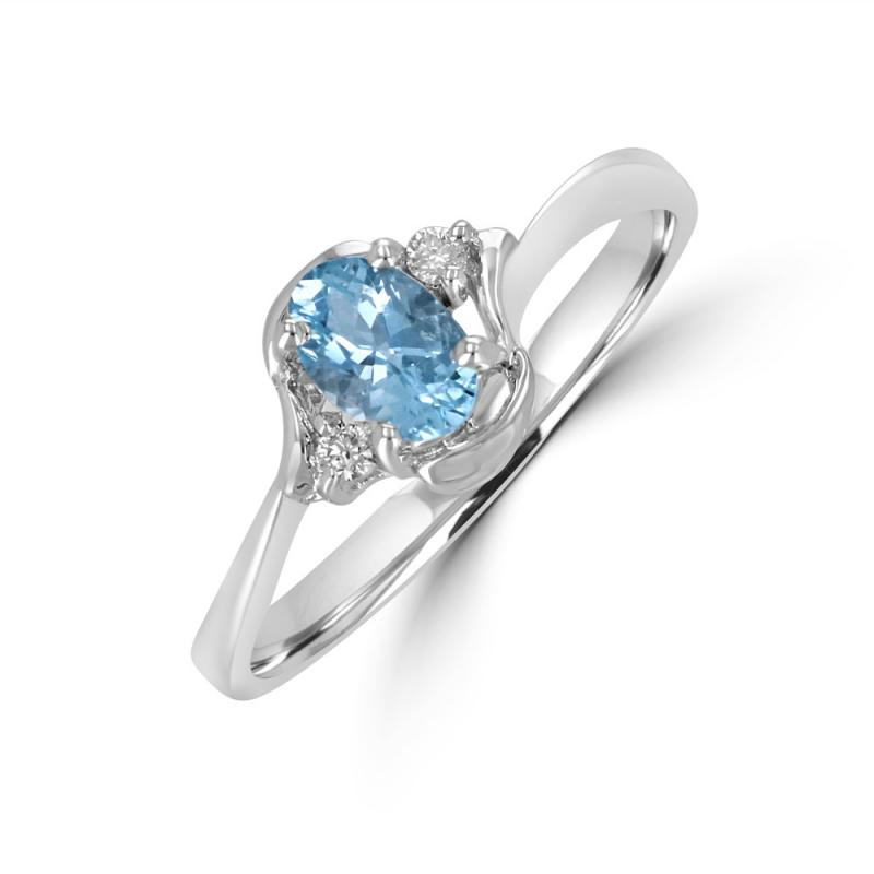 14K White Gold Aquamarine And Diamond Ring