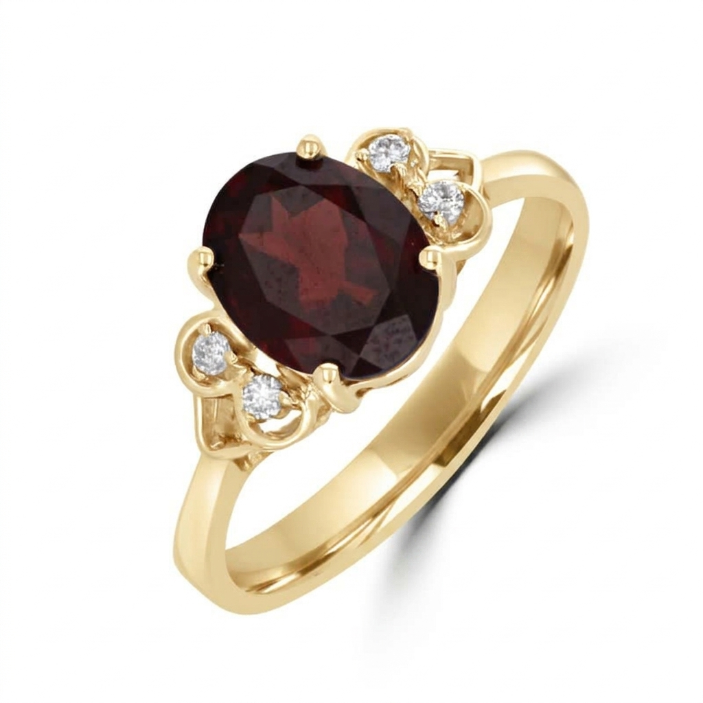 14K Yellow Gold Garnet And Diamond Ring