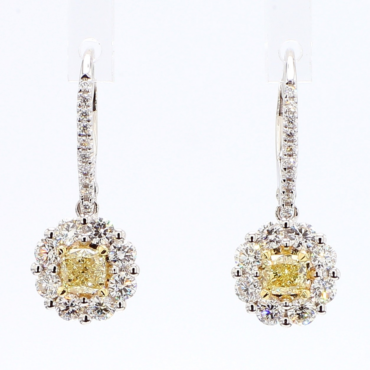 18K Two Tone Yellow And White Diamond Lever Back Earrings