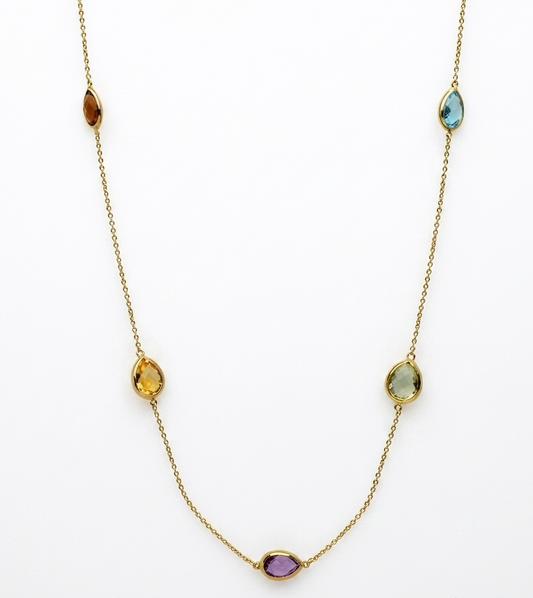 14K Yellow Gold Pear Shaped Semi-Precious Gemstone Neckalce