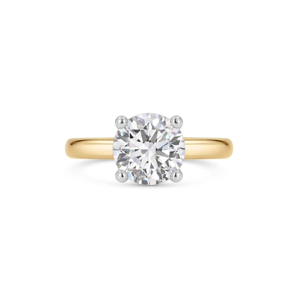 14K Two Tone Round Cathedral Solitaire Ring Mounting For 3 Carat Center