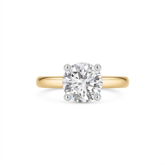 14K Two Tone Round Cathedral Solitaire Ring Mounting For 3 Carat Center