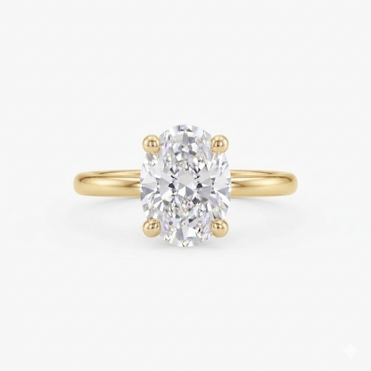 14K Yellow Gold Solitaire Ring Mounting For 3 Carat Oval Center