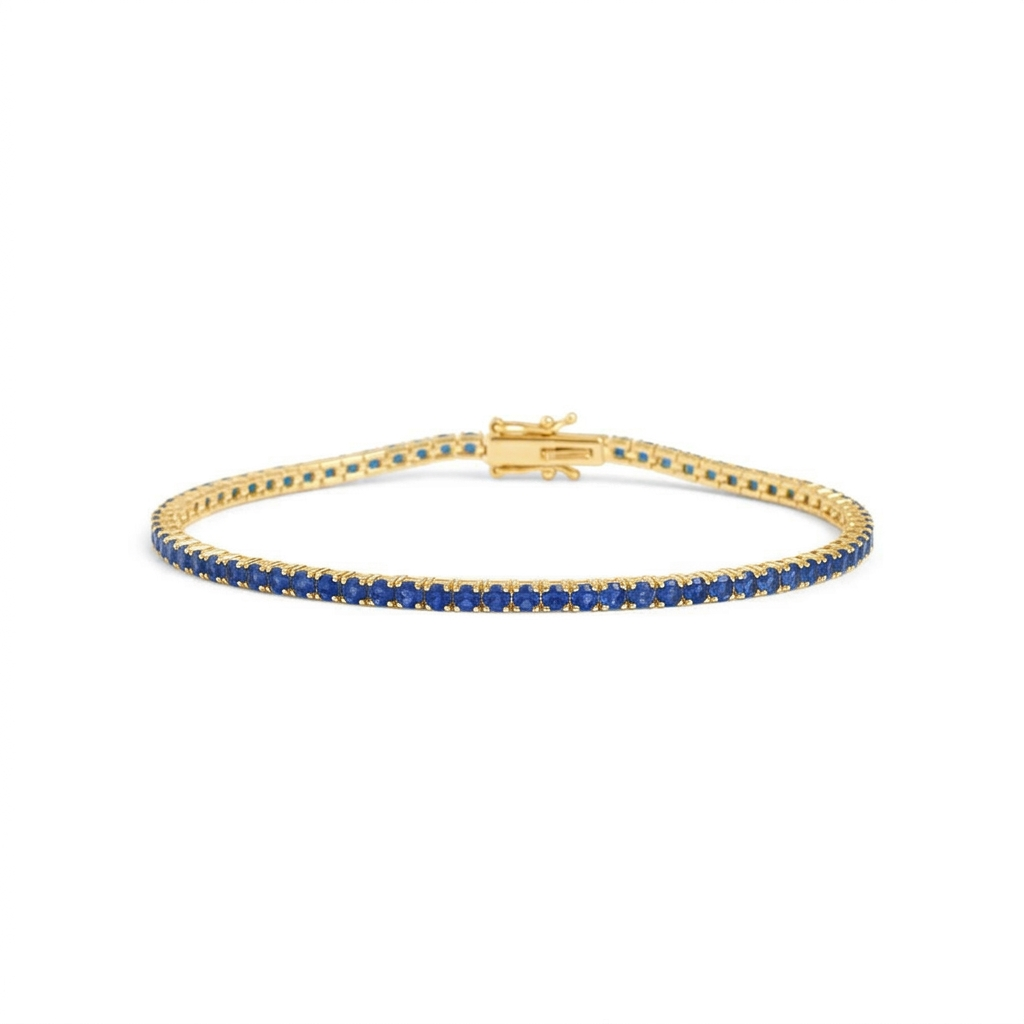 14K Yellow Gold Blue Sapphire Tennis Bracelet