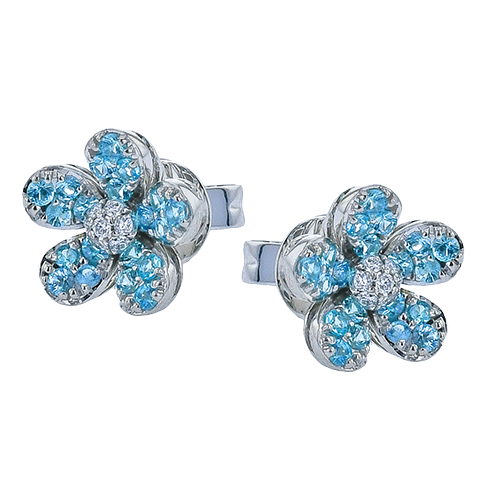 Simon G 14K White Gold Paraiba Tourmaline Diamond Flower Earrings