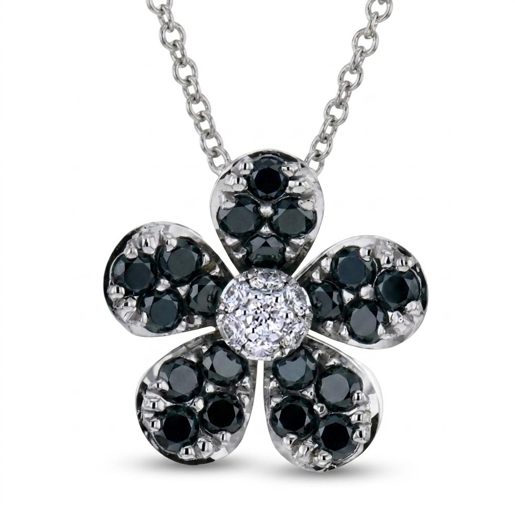 Simon G 18K Whtie Gold Paraiba Tourmaline & Diamond Flower Necklace