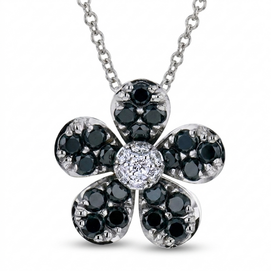 Simon G 18K Whtie Gold Paraiba Tourmaline & Diamond Flower Necklace