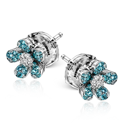 Simon G 14K White Gold Paraiba Tourmaline Diamond Flower Earrings