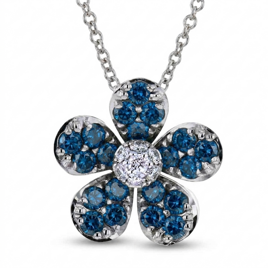 Simon G 18K Whtie Gold Paraiba Tourmaline & Diamond Flower Necklace