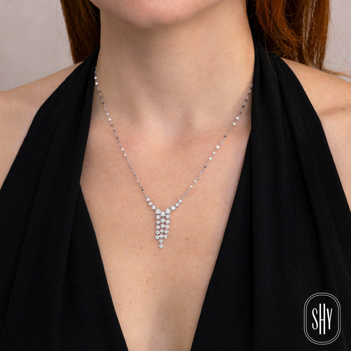 Shy 14K White Gold Drop Diamond Sparkle Chain Necklace