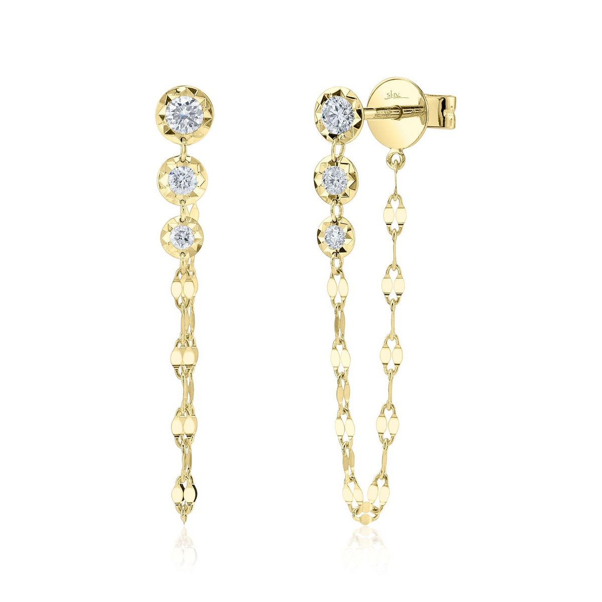 Shy 14K Yellow Gold Diamond Sparkle Chain Earrings