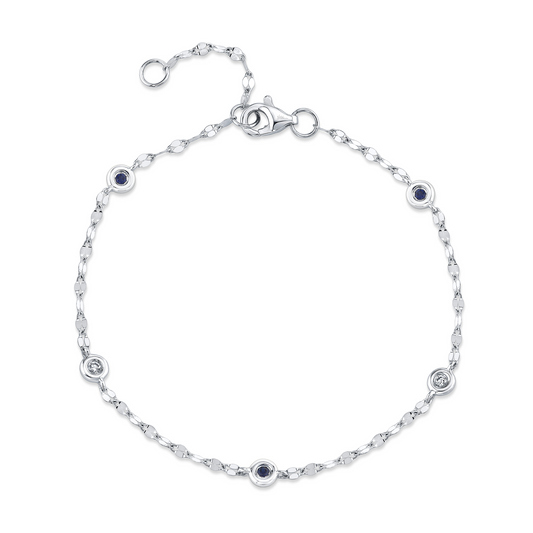 Shy 14K White Gold Diamond And Blue Sapphire By The Yard Sparkle Chain Bracelet