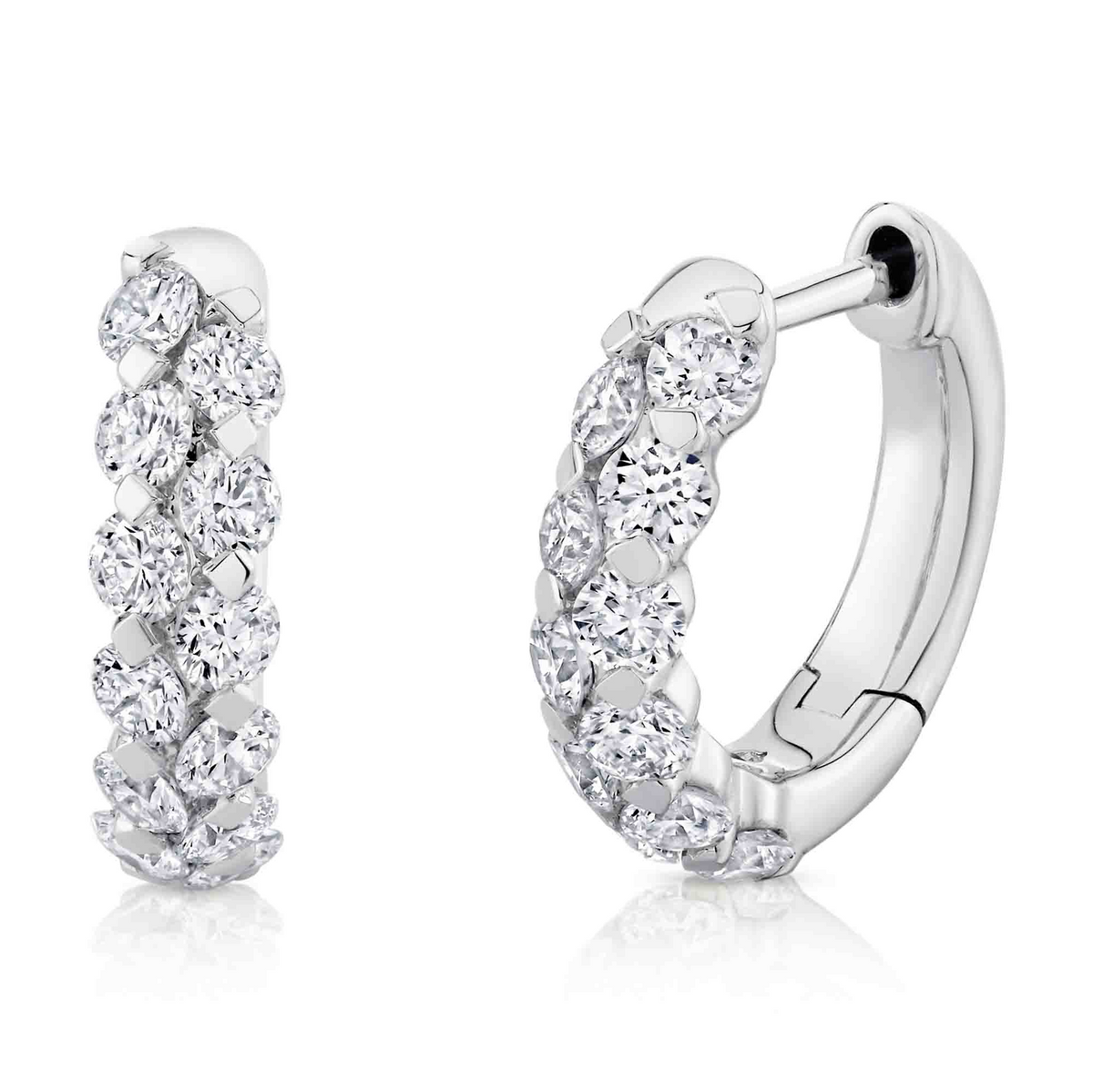 Shy 14K White Gold Diamond Shared Prong Huggie Hoop Earrings