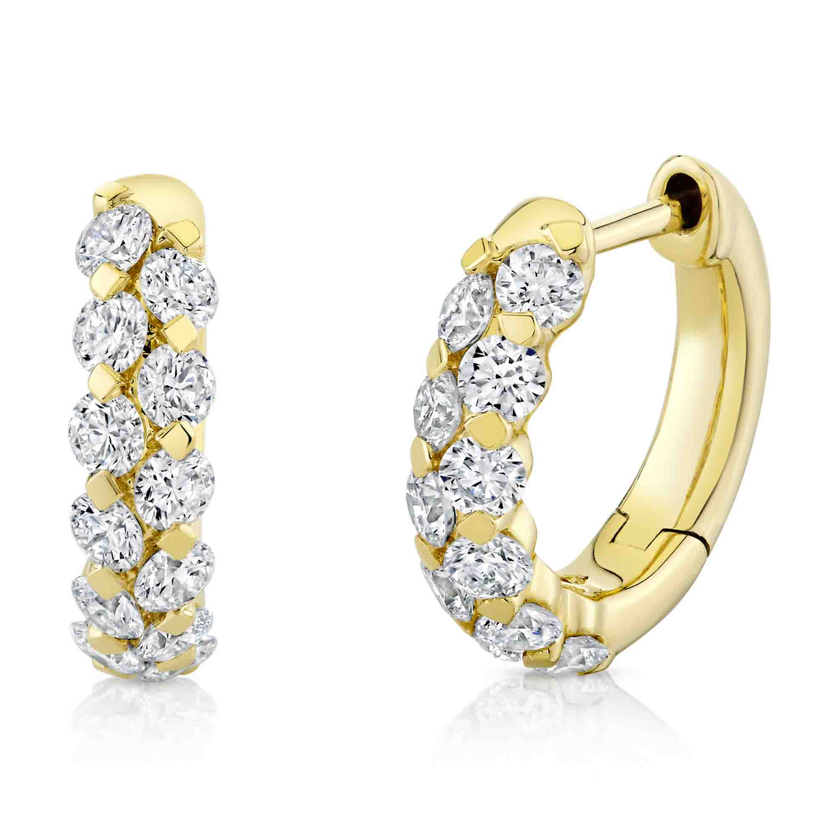 Shy 14K Yellow Gold Diamond Shared Prong Huggie Hoop Earrings