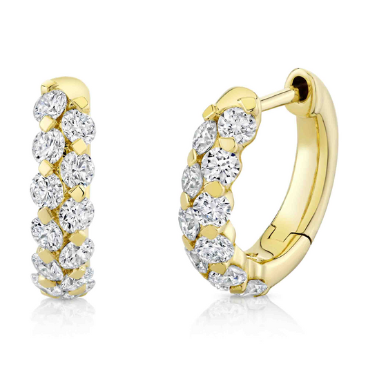 Shy 14K Yellow Gold Diamond Shared Prong Huggie Hoop Earrings