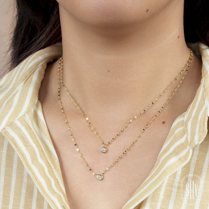 Shy 14K Yellow Gold Diamond Station Sparkle Chain Necklace