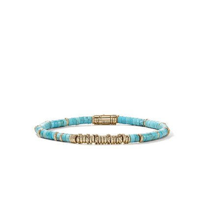 John Hardy Heishi 14K Yellow Gold Turquoise Beaded Bracelet