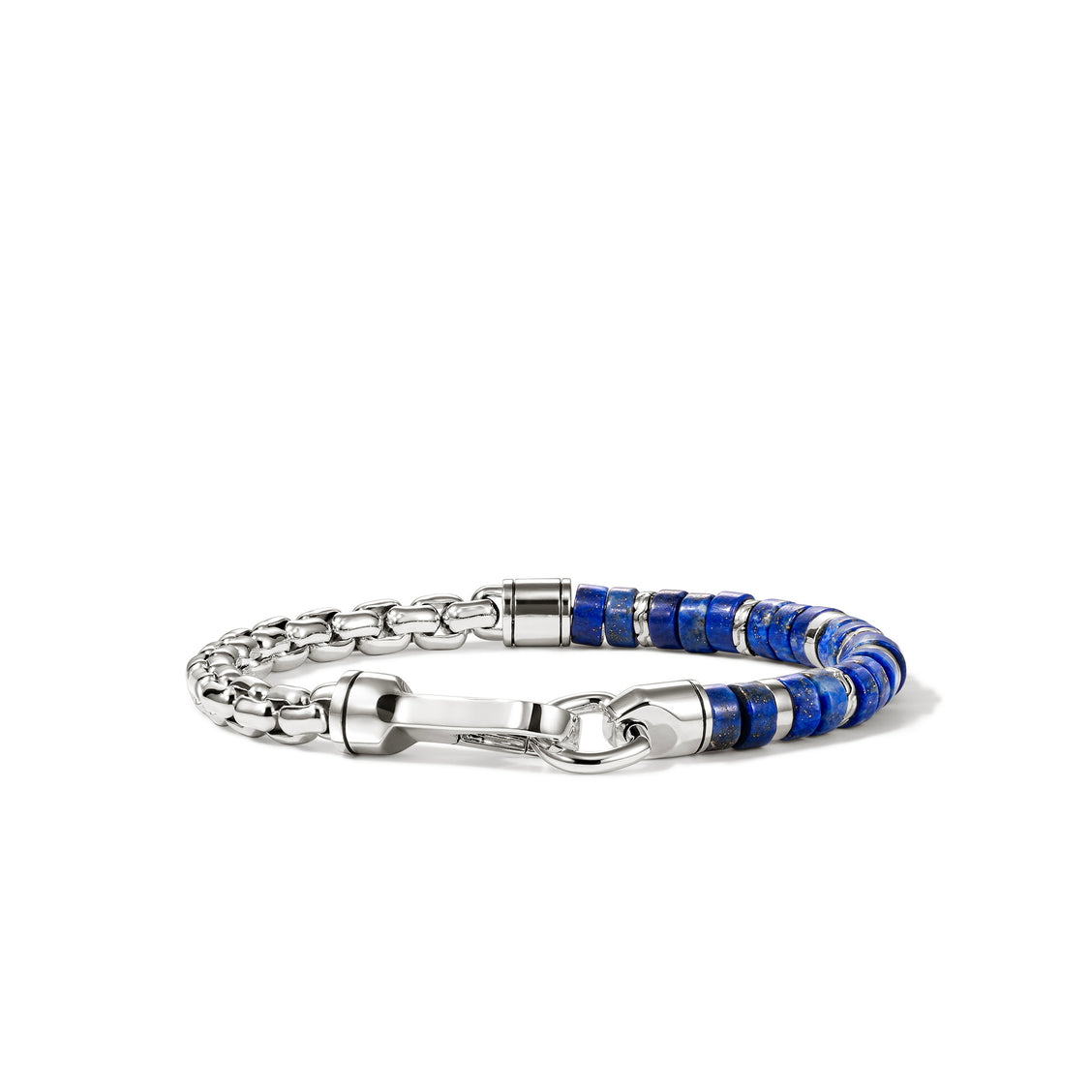 John Hardy Sterling Silver Heishi Box Chain Lapis Lazuli Beaded Bracelet