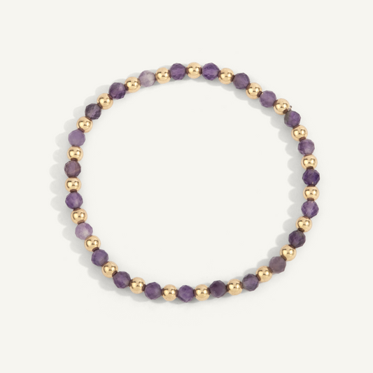 Dee Berkley Amethyst Beaded Bracelet with Alertnating Gold Beads