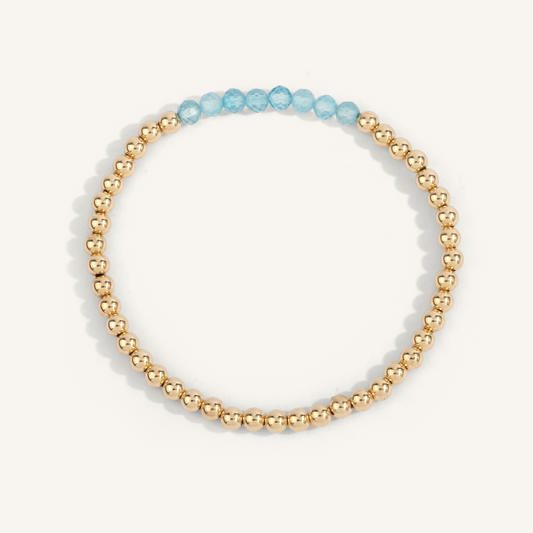 Dee Berkley Shine Bright Gold Filled Birthstone December-Blue Topaz Beaded Bracelet