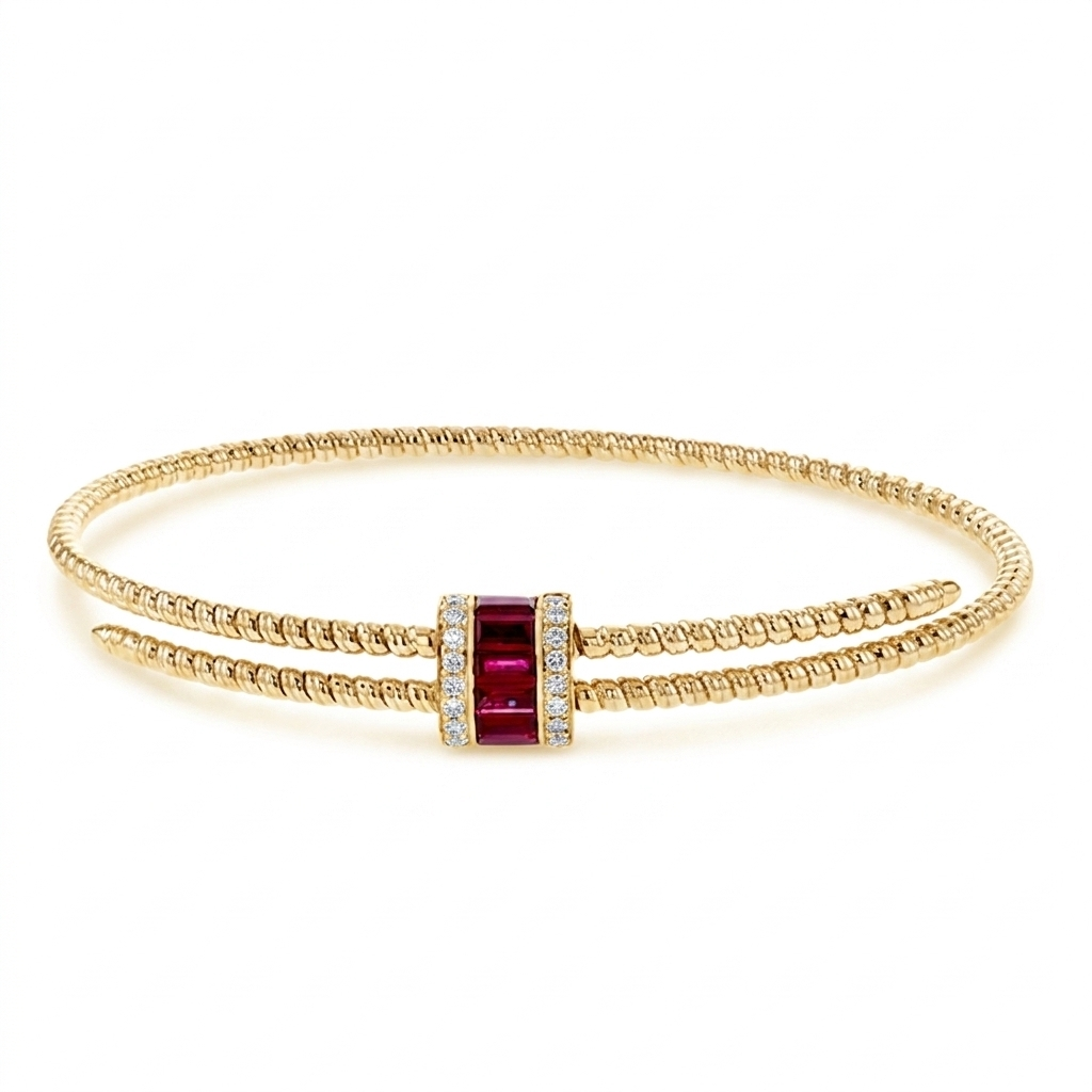 Simon G 18K Yellow Gold Ruby And Diamond Bangle