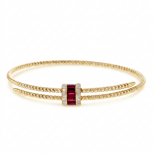 Simon G 18K Yellow Gold Ruby And Diamond Bangle