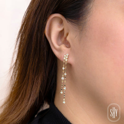 Shy Creation 14K White Gold Diamond Chain Earrings