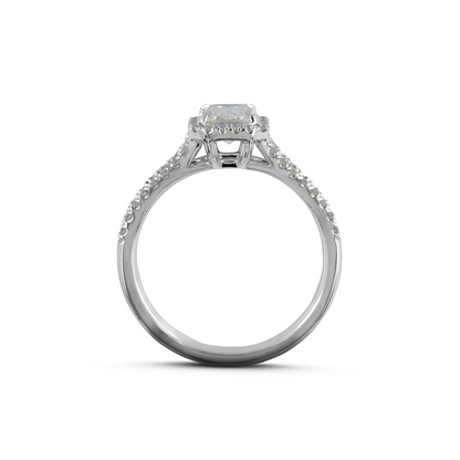 14K White Gold Lab Grown Emerald Cut Diamond Halo Ring