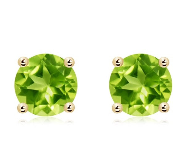 14K Yellow Gold Round Peridot Stud Earrings