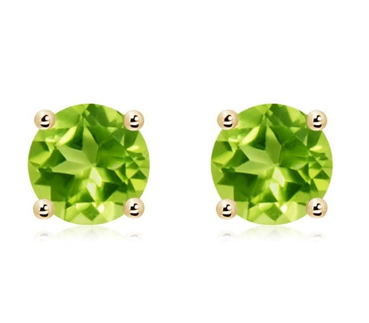 14K Yellow Gold Round Peridot Stud Earrings