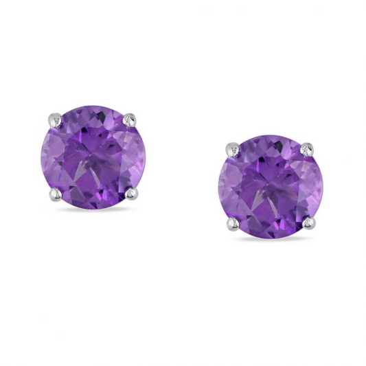 14K White Gold Round Amethyst Stud Earrings