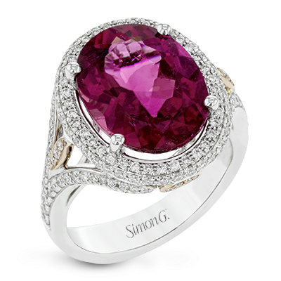 Simon G 18K Two Tone Oval Rubellite And Diamond Ring
