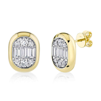 Shy 14K Yellow Gold Diamond Baguette Cluster Stud Earrings