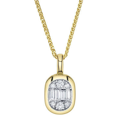 Shy 14K Yellow Gold Diamond Baguette Cluster Chopin Chain Necklace