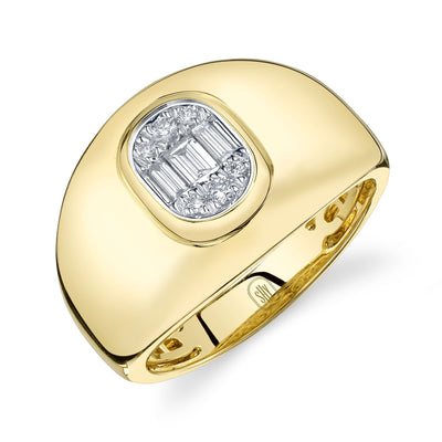 Shy 14K Yellow Gold Diamond Baguette Cluster Domed Ring