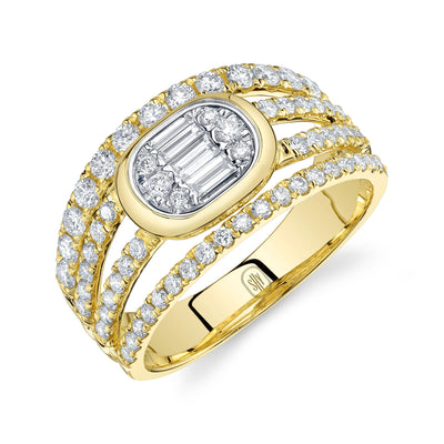 Shy 14K Yellow Gold Multi-Row Diamond Baguette Cluster Center Ring