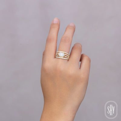 Shy 14K Yellow Gold Multi-Row Diamond Baguette Cluster Center Ring