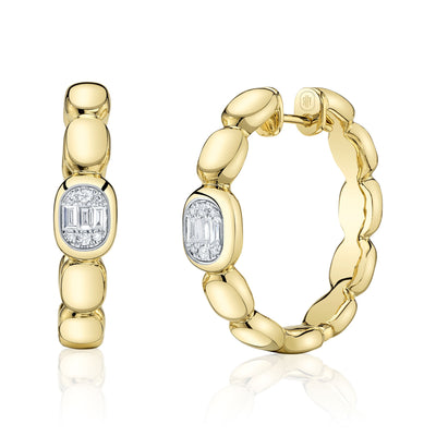Shy 14K Yellow Gold Diamond Baguette Cluster Hoops