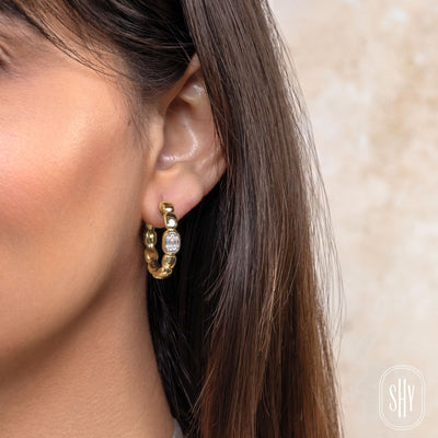 Shy 14K Yellow Gold Diamond Baguette Cluster Hoops