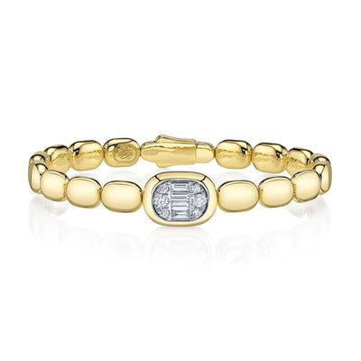 Shy 14K Yellow Gold Diamond Baguette Cluster Puffed Bangle
