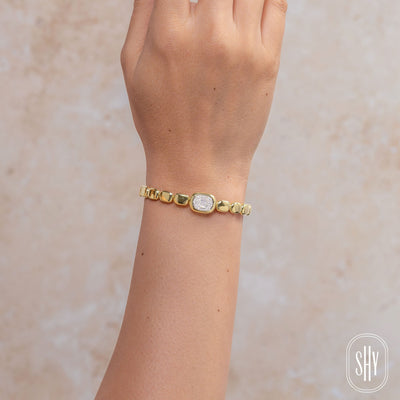 Shy 14K Yellow Gold Diamond Baguette Cluster Puffed Bangle