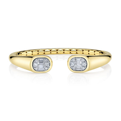 Shy 14K Yellow Gold Diamond Baguette Cluster Open Bangle
