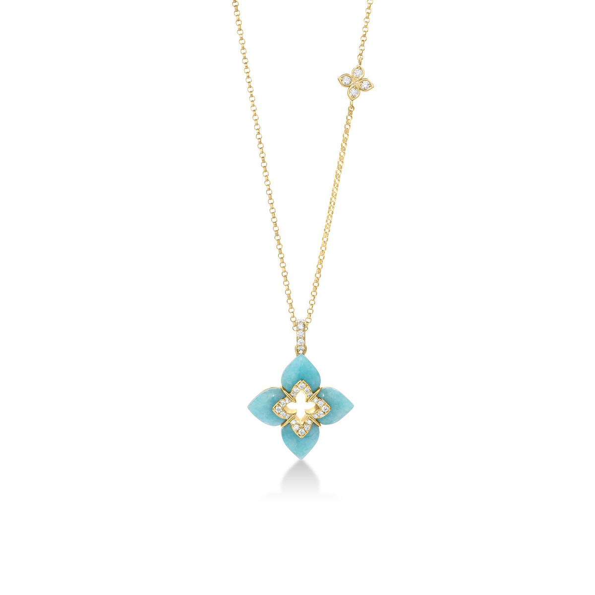 Roberto Coin 18K Yellow Gold Vp Cabochon Amazonite And Diamond Flower Necklace