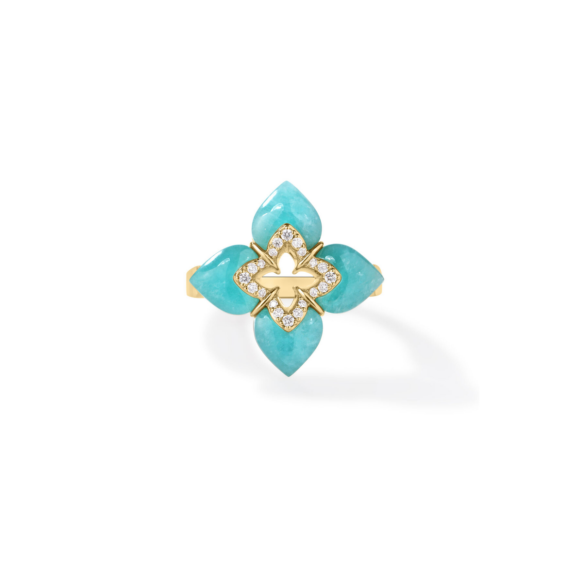 Roberto Coin 18K Yellow Gold VP Cabochon Amazonite And Diamond Flower Ring