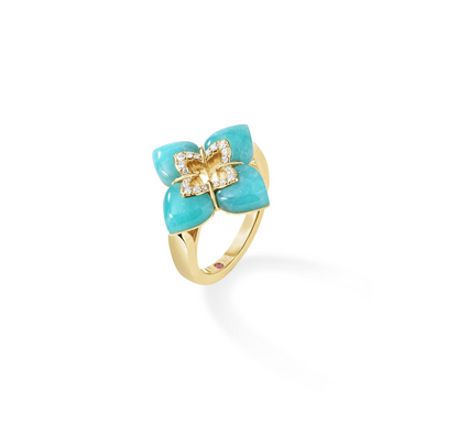 Roberto Coin 18K Yellow Gold VP Cabochon Amazonite And Diamond Flower Ring