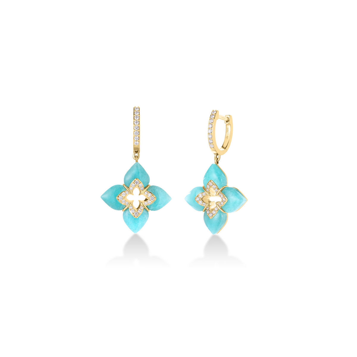 Roberto Coin 18K Yellow Gold Vp Cabochon Amazonite And Diamond Flower Earrings