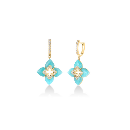 Roberto Coin 18K Yellow Gold Vp Cabochon Amazonite And Diamond Flower Earrings